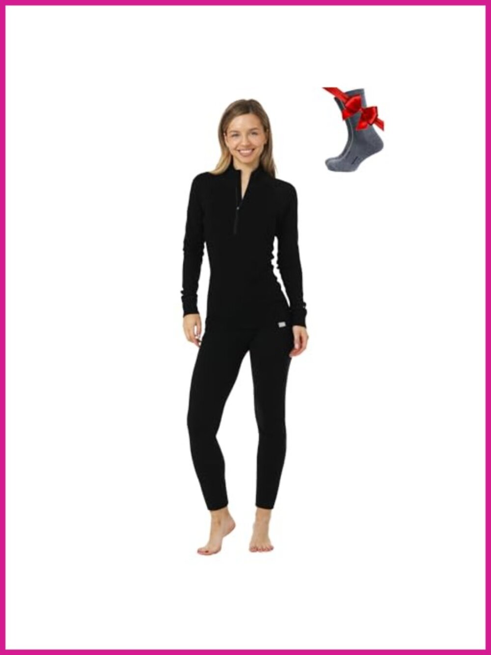 100% Merino Wool Quarter Zip Base Layer Set Thermal Leggings Top Womens